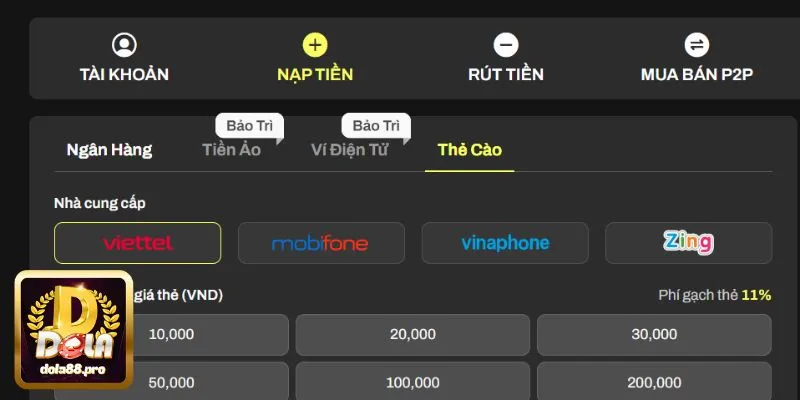 Hướng dẫn nạp tiền DOLA88 chi tiết theo từng bước